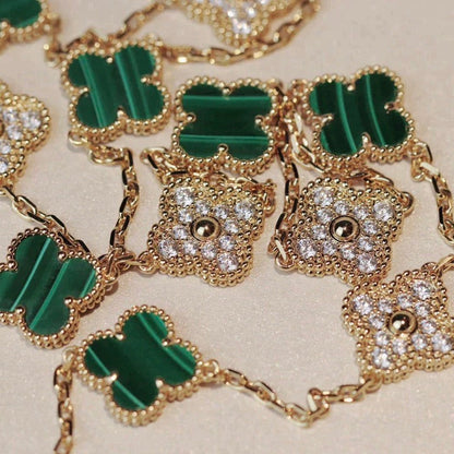 [Eterna Jewels]CLOVER 20 MOTIFS MALACHITE DIAMOND NECKLACE