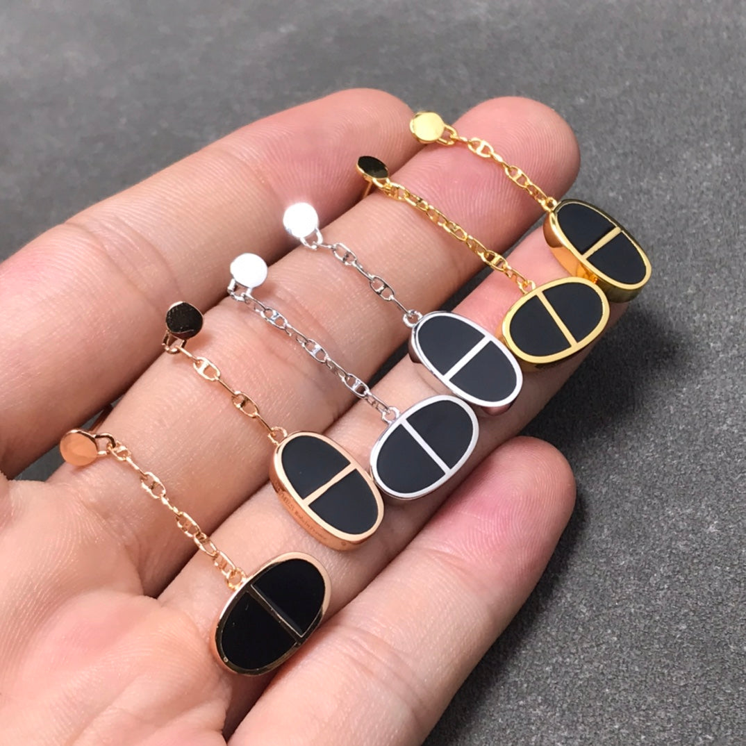 [Eterna Jewels]CHAINE VERSO BLACK CERAMIC SILVER EARRINGS