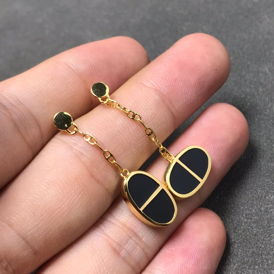 [Eterna Jewels]CHAINE VERSO BLACK CERAMIC SILVER EARRINGS