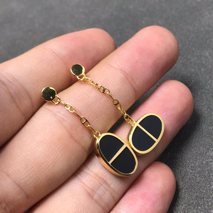 [Eterna Jewels]CHAINE VERSO BLACK CERAMIC SILVER EARRINGS