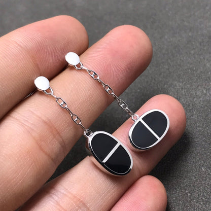 [Eterna Jewels]CHAINE VERSO BLACK CERAMIC SILVER EARRINGS