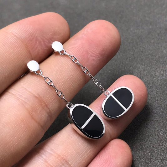 [Eterna Jewels]CHAINE VERSO BLACK CERAMIC SILVER EARRINGS