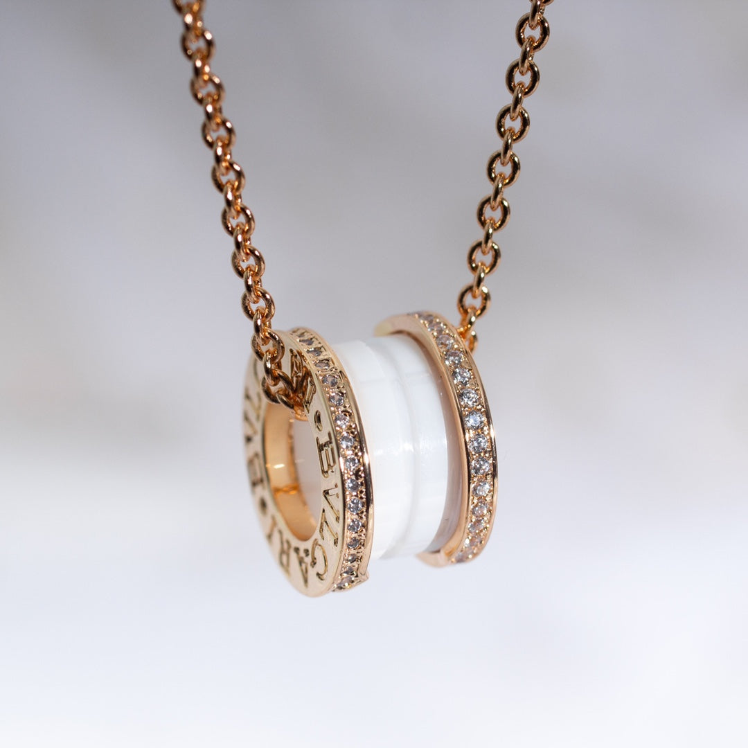 [Eterna Jewels]ZERO 1 WHITE CERAMIC PINK GOLD DIAMOND NECKLACE