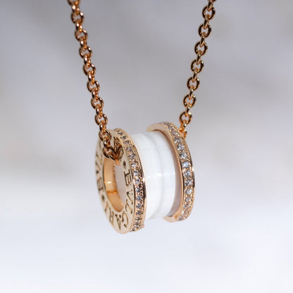 [Eterna Jewels]ZERO 1 WHITE CERAMIC PINK GOLD DIAMOND NECKLACE