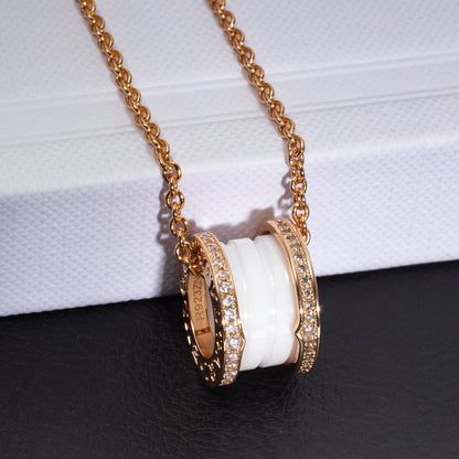 [Eterna Jewels]ZERO 1 WHITE CERAMIC PINK GOLD DIAMOND NECKLACE
