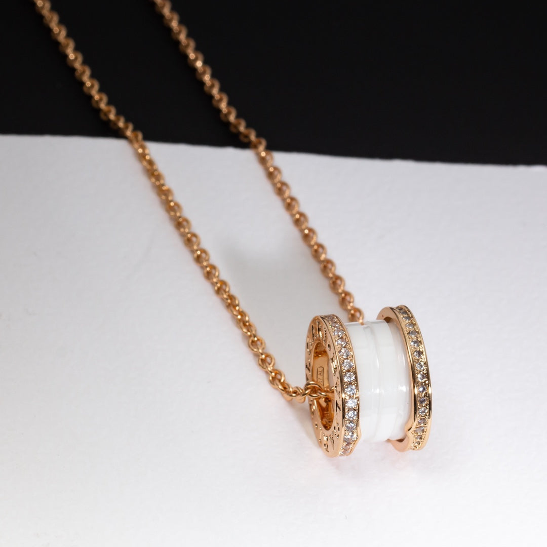 [Eterna Jewels]ZERO 1 WHITE CERAMIC PINK GOLD DIAMOND NECKLACE