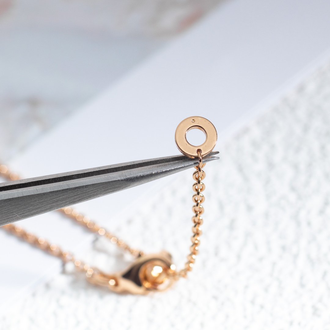 [Eterna Jewels]ZERO 1 WHITE CERAMIC PINK GOLD DIAMOND NECKLACE