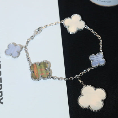 [Eterna Jewels]CLOVER BRACELET 5 MOTIFS MOP CHALCEDONY SILVER