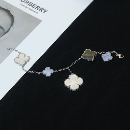 [Eterna Jewels]CLOVER BRACELET 5 MOTIFS MOP CHALCEDONY SILVER