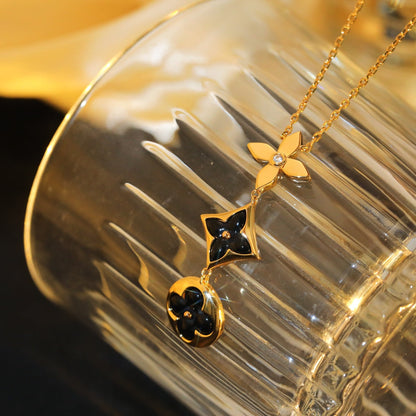 [Eterna Jewels]STAR AND SUN ONYX PINK GOLD NECKLACE