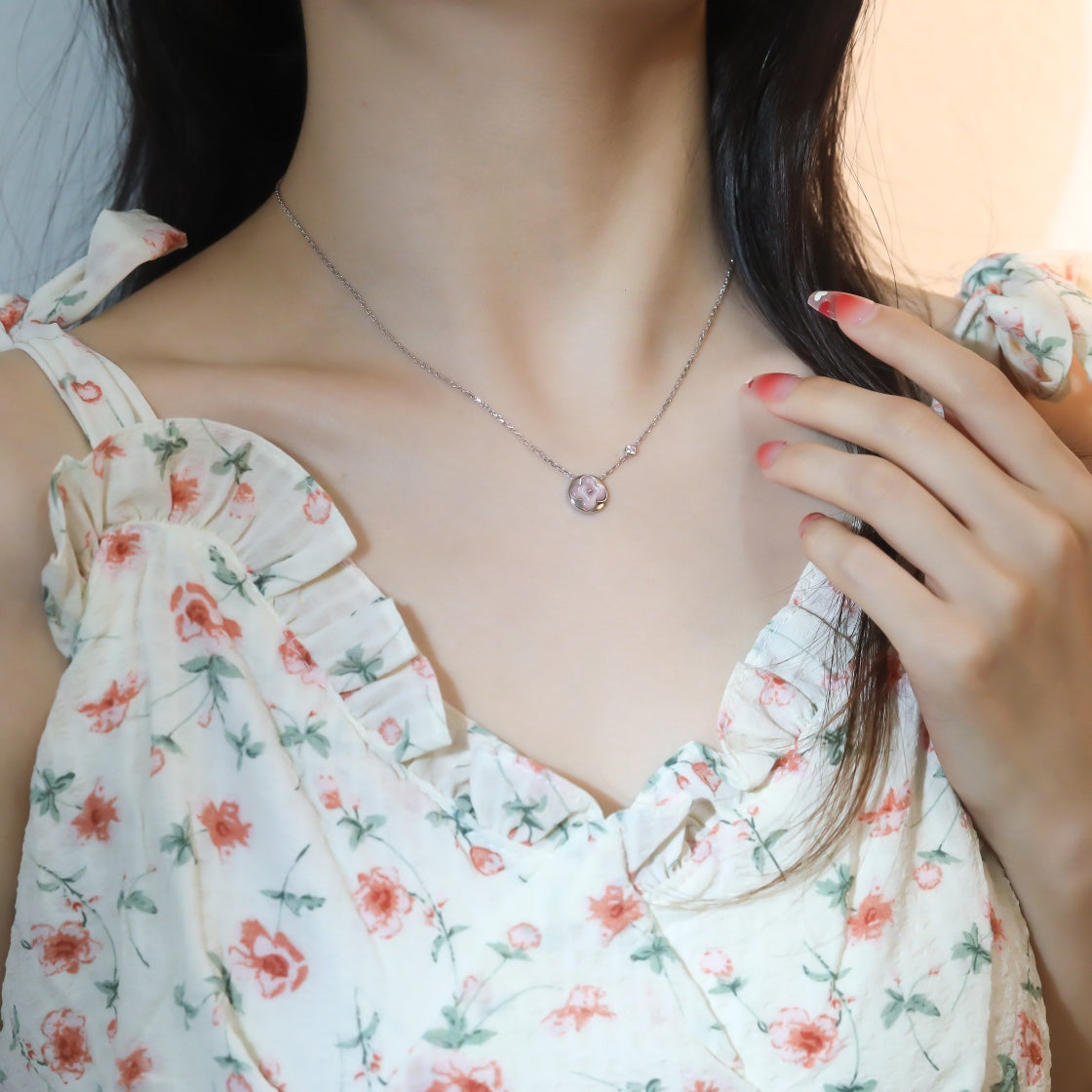 [Eterna Jewels]SUN PEDANT PINK GOLD 1 DIAMOND NECKLACE