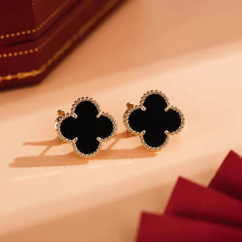 [Eterna Jewels]CLOVER MEDIUM 1 MOTIFS  ONYX STUD EARRINGS