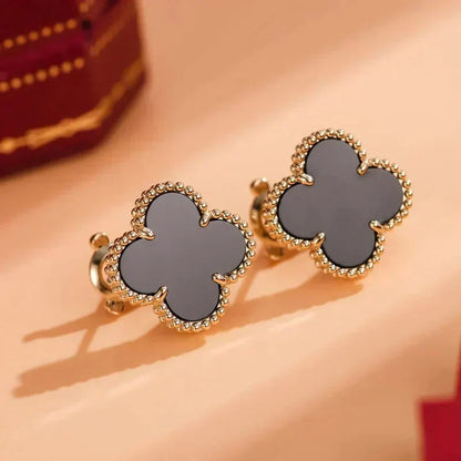 [Eterna Jewels]CLOVER MEDIUM 1 MOTIFS  ONYX STUD EARRINGS