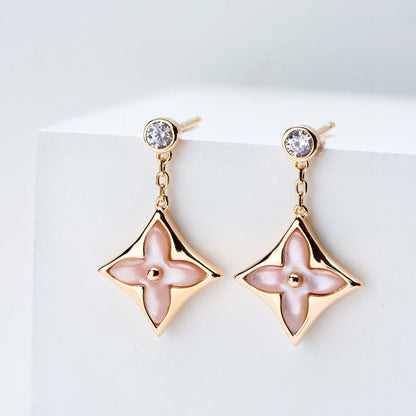[Eterna Jewels]DOUBLE STAR PINK GOLD MOP DROP EARRINGS