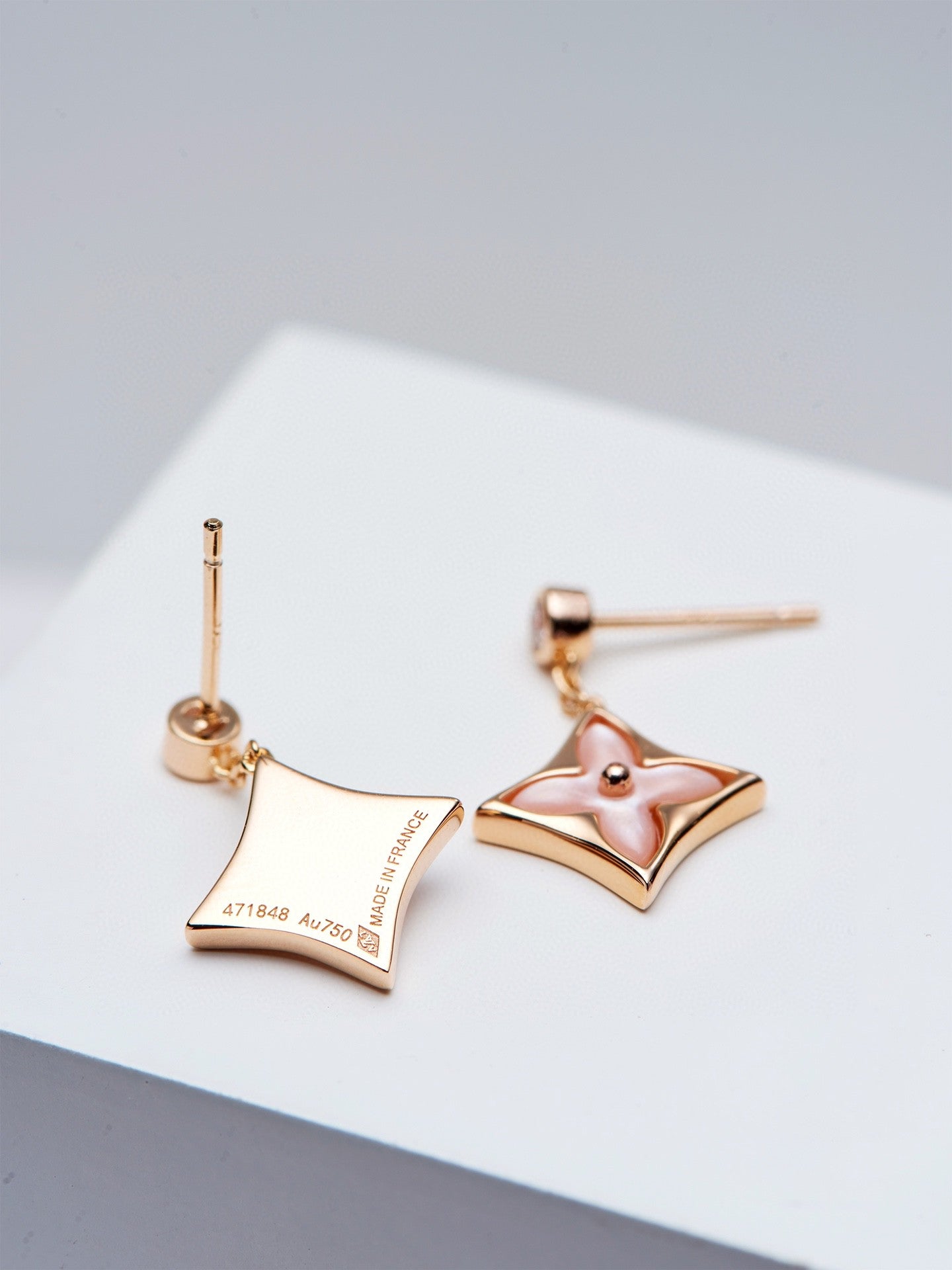 [Eterna Jewels]DOUBLE STAR PINK GOLD MOP DROP EARRINGS