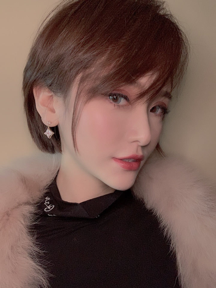[Eterna Jewels]DOUBLE STAR PINK GOLD MOP DROP EARRINGS