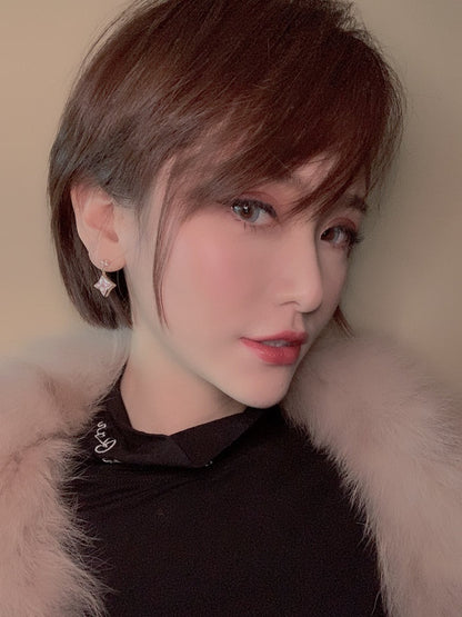 [Eterna Jewels]DOUBLE STAR PINK GOLD MOP DROP EARRINGS