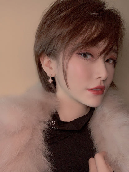 [Eterna Jewels]DOUBLE STAR PINK GOLD MOP DROP EARRINGS