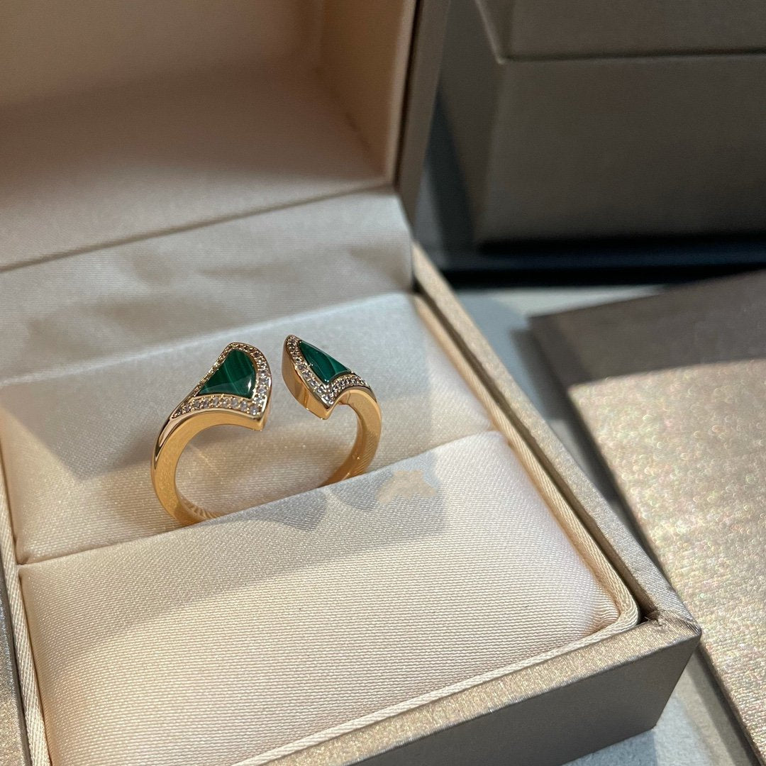 [Eterna Jewels]DREAM MALACHITE DIAMOND OPEN RING