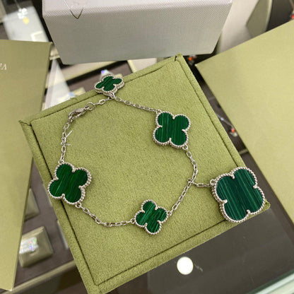 [Eterna Jewels]CLOVER 5 MOTIFS SIVLER MALACHITE BRACELET