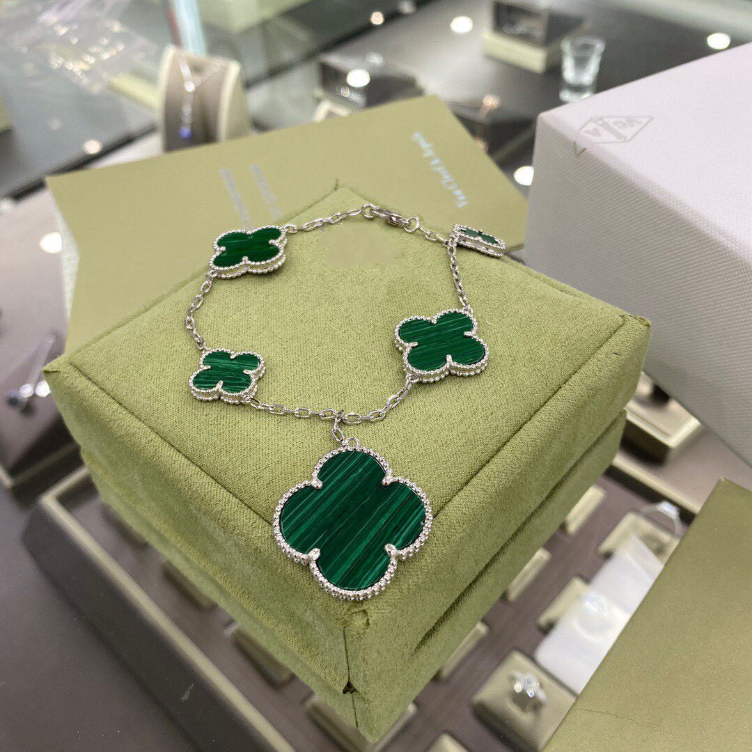 [Eterna Jewels]CLOVER 5 MOTIFS SIVLER MALACHITE BRACELET
