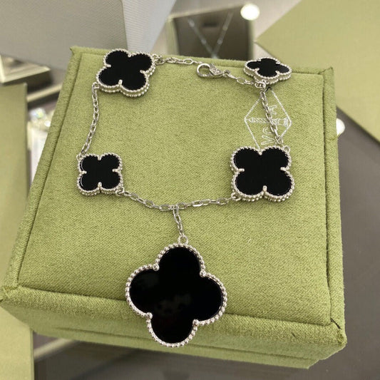 [Eterna Jewels]CLOVER 5 MOTIFS SIVLER ONYX BRACELET
