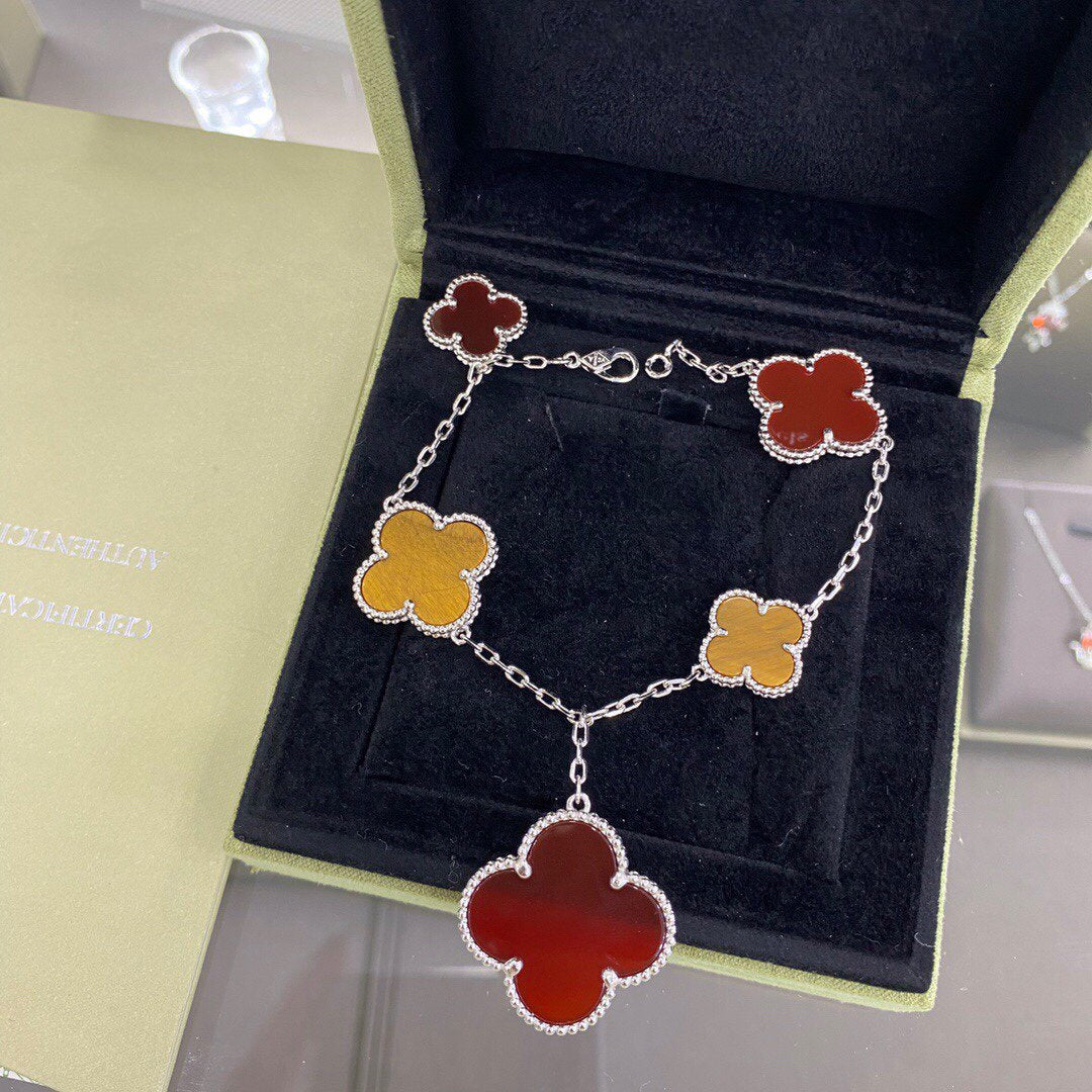 [Eterna Jewels]CLOVER 5 MOTIFS SIVLER CARNELIAN TIGER EYE BRACELET