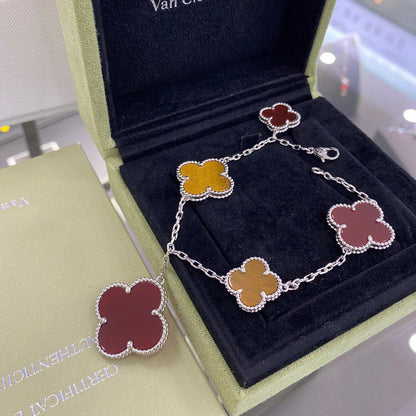 [Eterna Jewels]CLOVER 5 MOTIFS SIVLER CARNELIAN TIGER EYE BRACELET