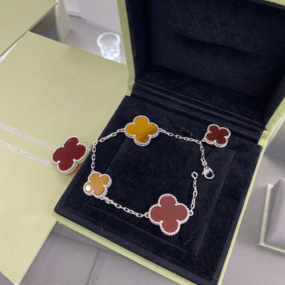 [Eterna Jewels]CLOVER 5 MOTIFS SIVLER CARNELIAN TIGER EYE BRACELET