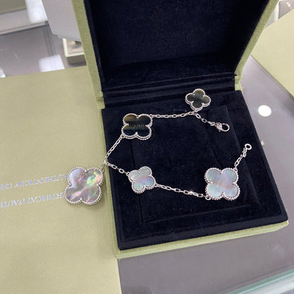 [Eterna Jewels]CLOVER 5 MOTIFS SIVLER DARK MOP BRACELET