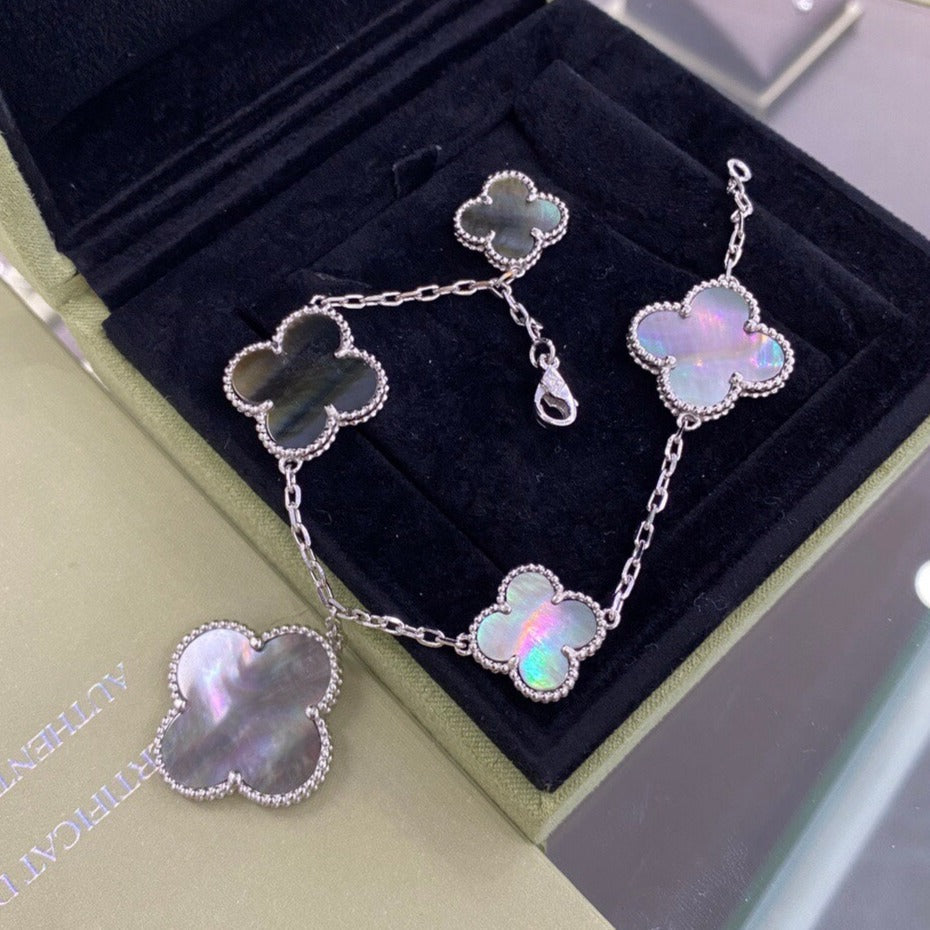 [Eterna Jewels]CLOVER 5 MOTIFS SIVLER DARK MOP BRACELET