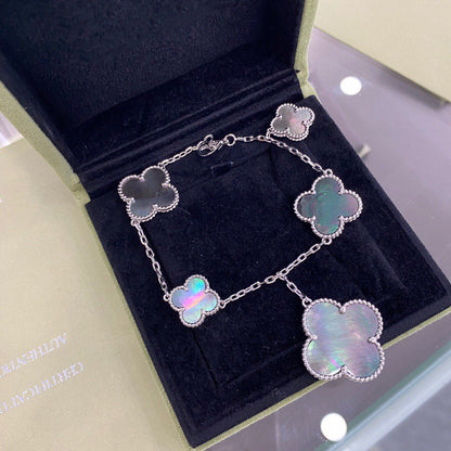 [Eterna Jewels]CLOVER 5 MOTIFS SIVLER DARK MOP BRACELET