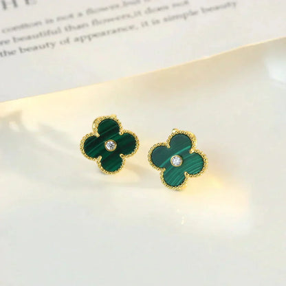 [Eterna Jewels]CLOVER MEDIUM 1 MOTIFS MALACHITE DIAMOND EARRINGS