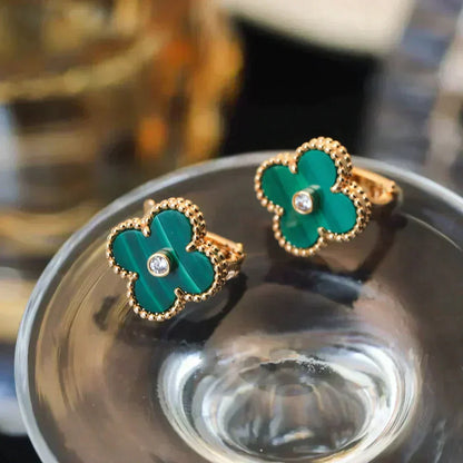 [Eterna Jewels]CLOVER MEDIUM 1 MOTIFS MALACHITE DIAMOND EARRINGS