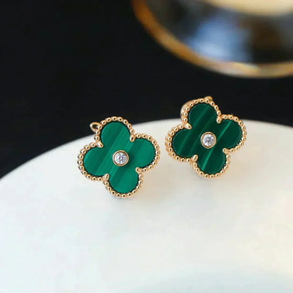[Eterna Jewels]CLOVER MEDIUM 1 MOTIFS MALACHITE DIAMOND EARRINGS