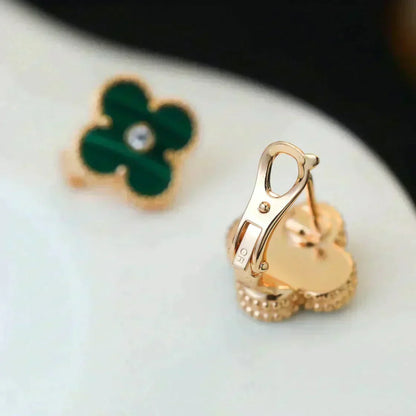 [Eterna Jewels]CLOVER MEDIUM 1 MOTIFS MALACHITE DIAMOND EARRINGS
