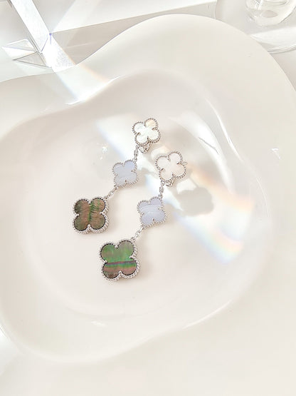 [Eterna Jewels]CLOVER 3 MOTIFS CHALCEDONY DARK MOP SILVER EARRINGS