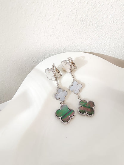 [Eterna Jewels]CLOVER 3 MOTIFS CHALCEDONY DARK MOP SILVER EARRINGS
