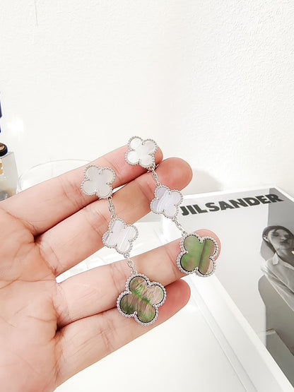 [Eterna Jewels]CLOVER 3 MOTIFS CHALCEDONY DARK MOP SILVER EARRINGS