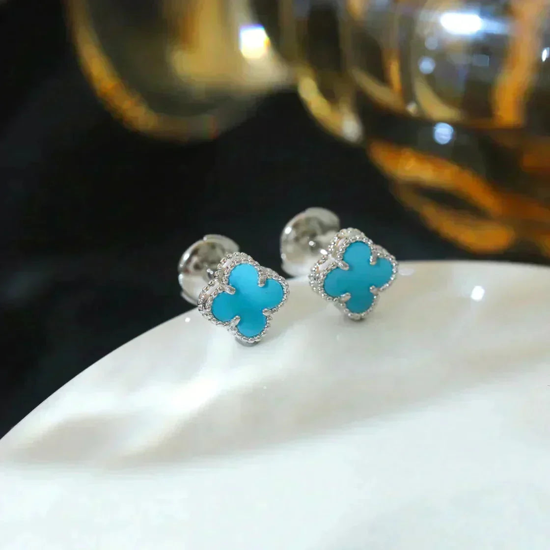 [Eterna Jewels]CLOVER MINI 9.5MM ONYX STUD EARRINGS SILVER