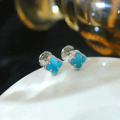 [Eterna Jewels]CLOVER MINI 9.5MM ONYX STUD EARRINGS SILVER
