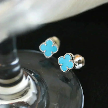 [Eterna Jewels]CLOVER MINI 9.5MM ONYX STUD EARRINGS SILVER