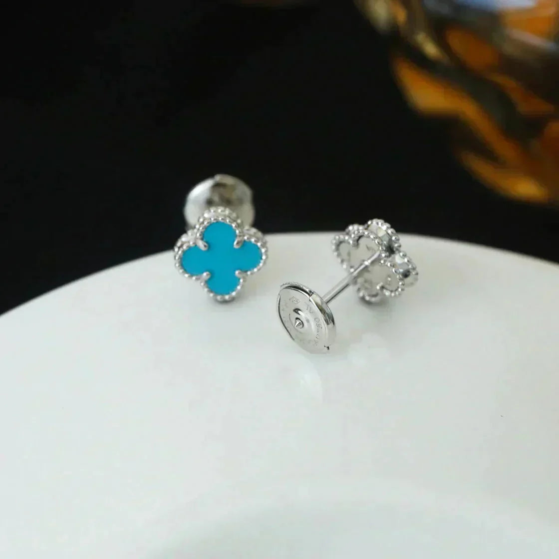 [Eterna Jewels]CLOVER MINI 9.5MM ONYX STUD EARRINGS SILVER