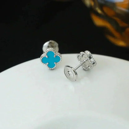 [Eterna Jewels]CLOVER MINI 9.5MM ONYX STUD EARRINGS SILVER
