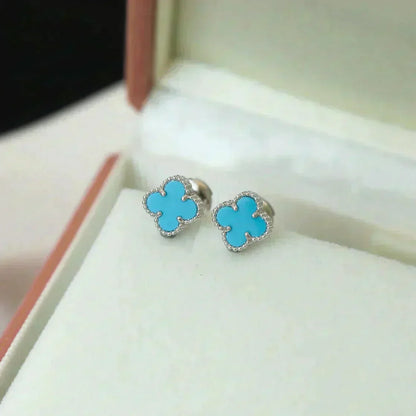 [Eterna Jewels]CLOVER MINI 9.5MM ONYX STUD EARRINGS SILVER