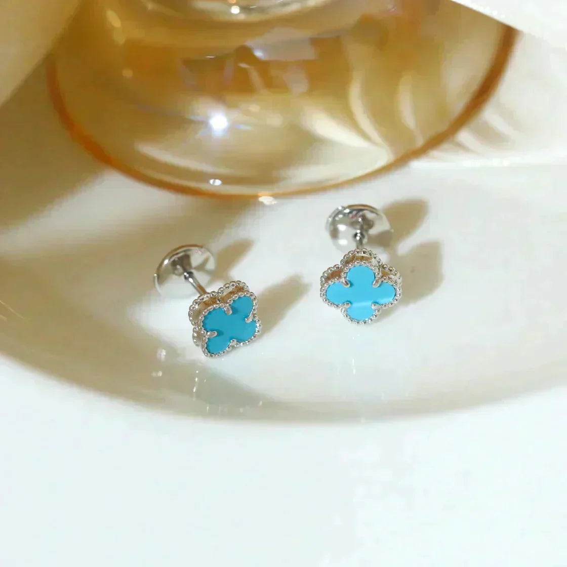 [Eterna Jewels]CLOVER MINI 9.5MM ONYX STUD EARRINGS SILVER
