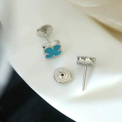 [Eterna Jewels]CLOVER MINI 9.5MM ONYX STUD EARRINGS SILVER