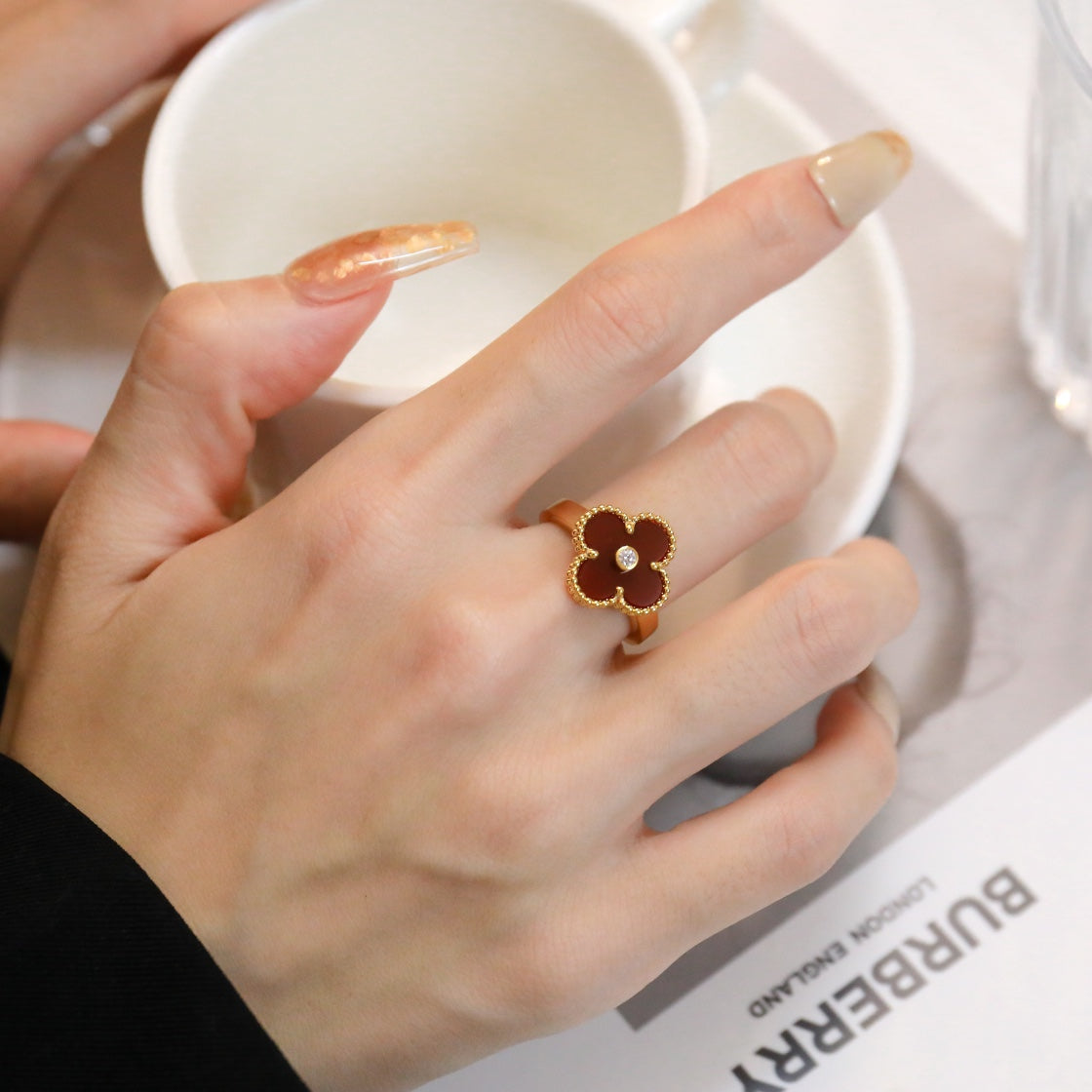 [Eterna Jewels]CLOVER CARNELIAN RING ROSE GOLD DIAMOND