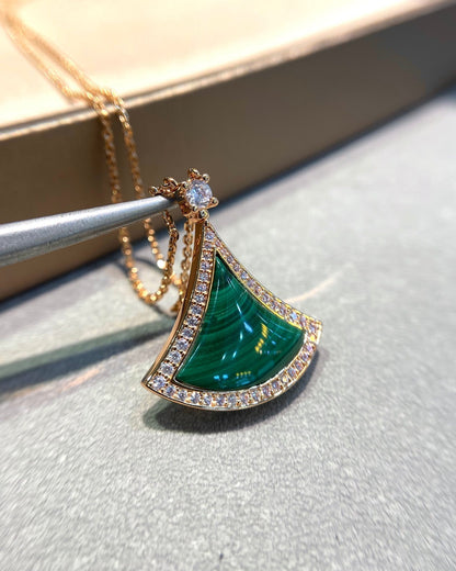 [Eterna Jewels]DREAM MALACHITE DIAMOND PAVED PINK GOLD NECKLACE