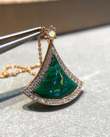 [Eterna Jewels]DREAM MALACHITE DIAMOND PAVED PINK GOLD NECKLACE